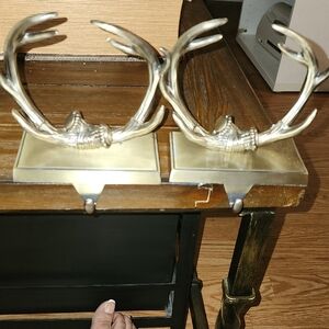 Gold Antler Stocking HOLDERS, set of 2. EUC